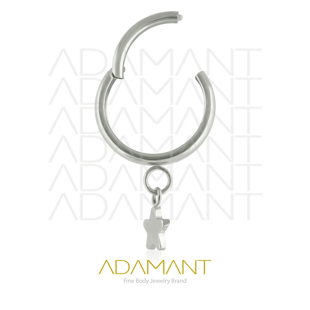 16g, Pair Titanium Dangle Star Hoop Earrings