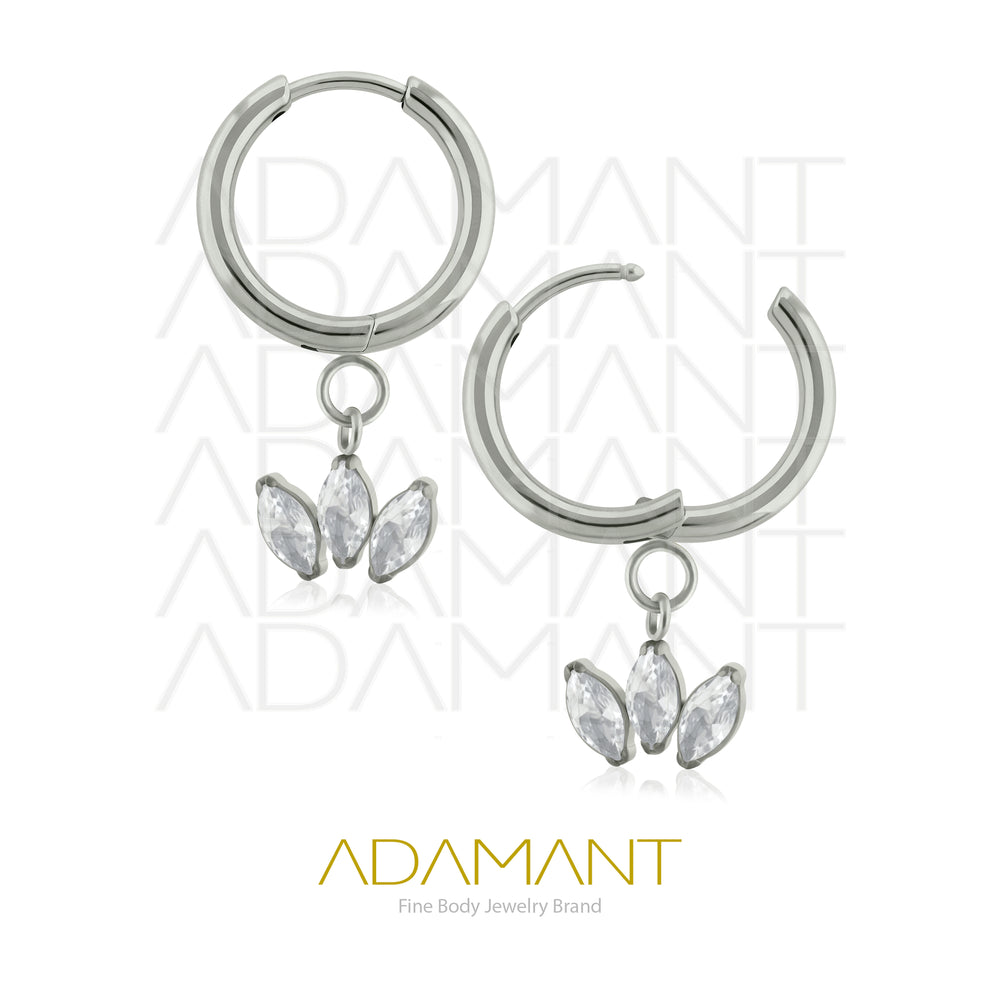 18g, Pair Titanium Dangle Triple Marquise Cubic Zirconia Hoop Earrings