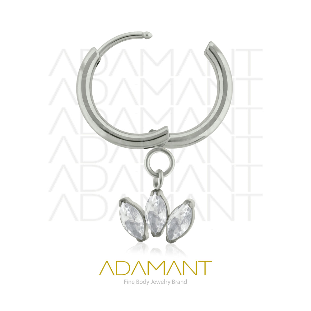 18g, Pair Titanium Dangle Triple Marquise Cubic Zirconia Hoop Earrings