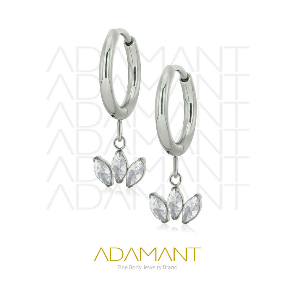 18g, Pair Titanium Dangle Triple Marquise Cubic Zirconia Hoop Earrings