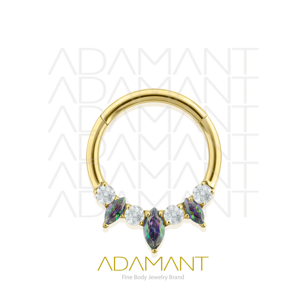 16g, Hinged Ring, Plated Gold Titanium, Triple Marquise, Prong set, Cubic Zirconia.