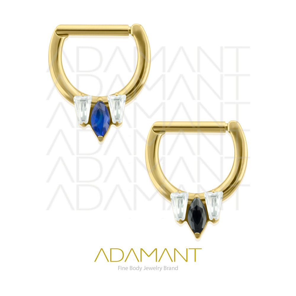 16g, Hinged Ring, Plated Gold Titanium, Zafiro Front Facing, Prong set, Cubic Zirconia.