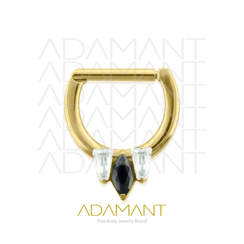 16g, Hinged Ring, Plated Gold Titanium, Zafiro Front Facing, Prong set, Cubic Zirconia.