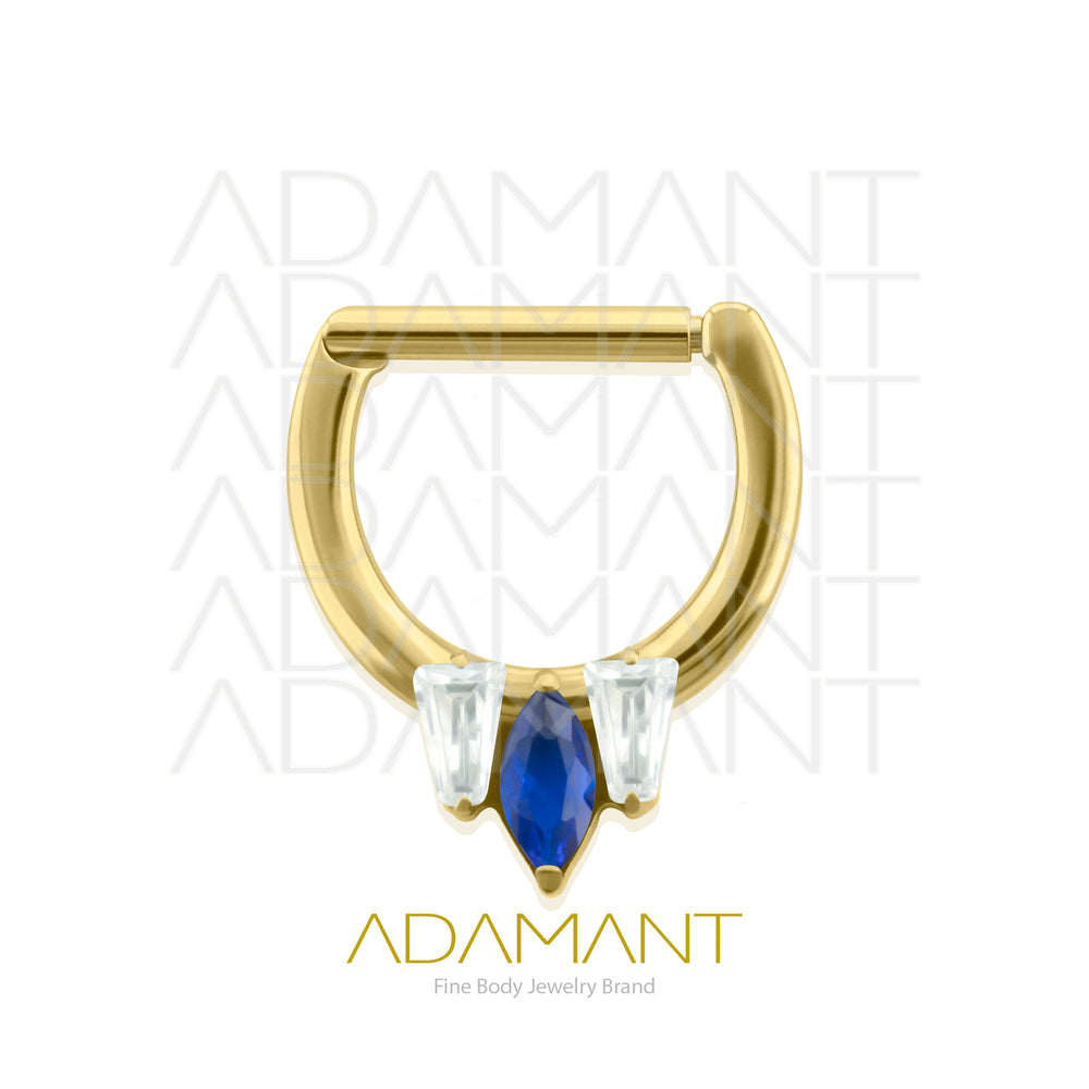 16g, Hinged Ring, Plated Gold Titanium, Zafiro Front Facing, Prong set, Cubic Zirconia.