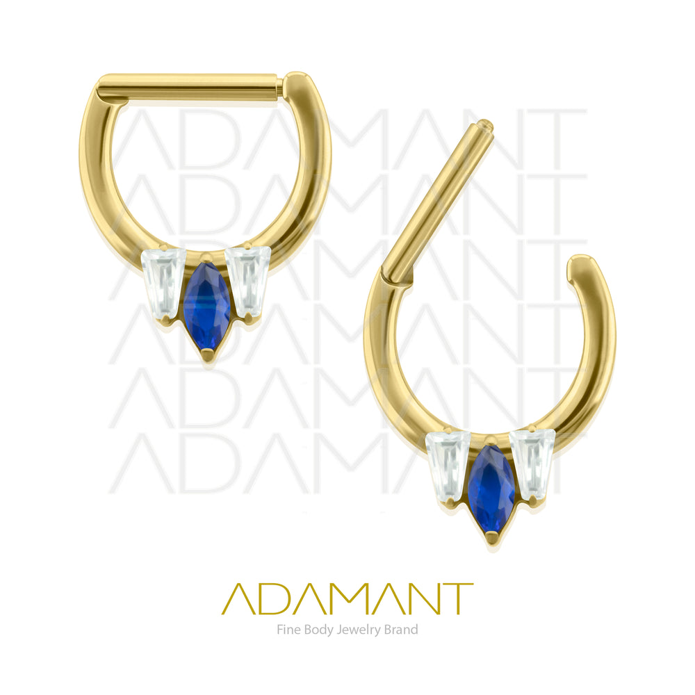16g, Hinged Ring, Plated Gold Titanium, Zafiro Front Facing, Prong set, Cubic Zirconia.