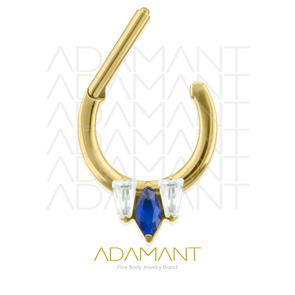16g, Hinged Ring, Plated Gold Titanium, Zafiro Front Facing, Prong set, Cubic Zirconia.