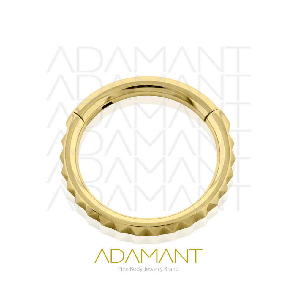 20g, Hinged Ring, Plated Gold Titanium, Side Pyramid Cuts.