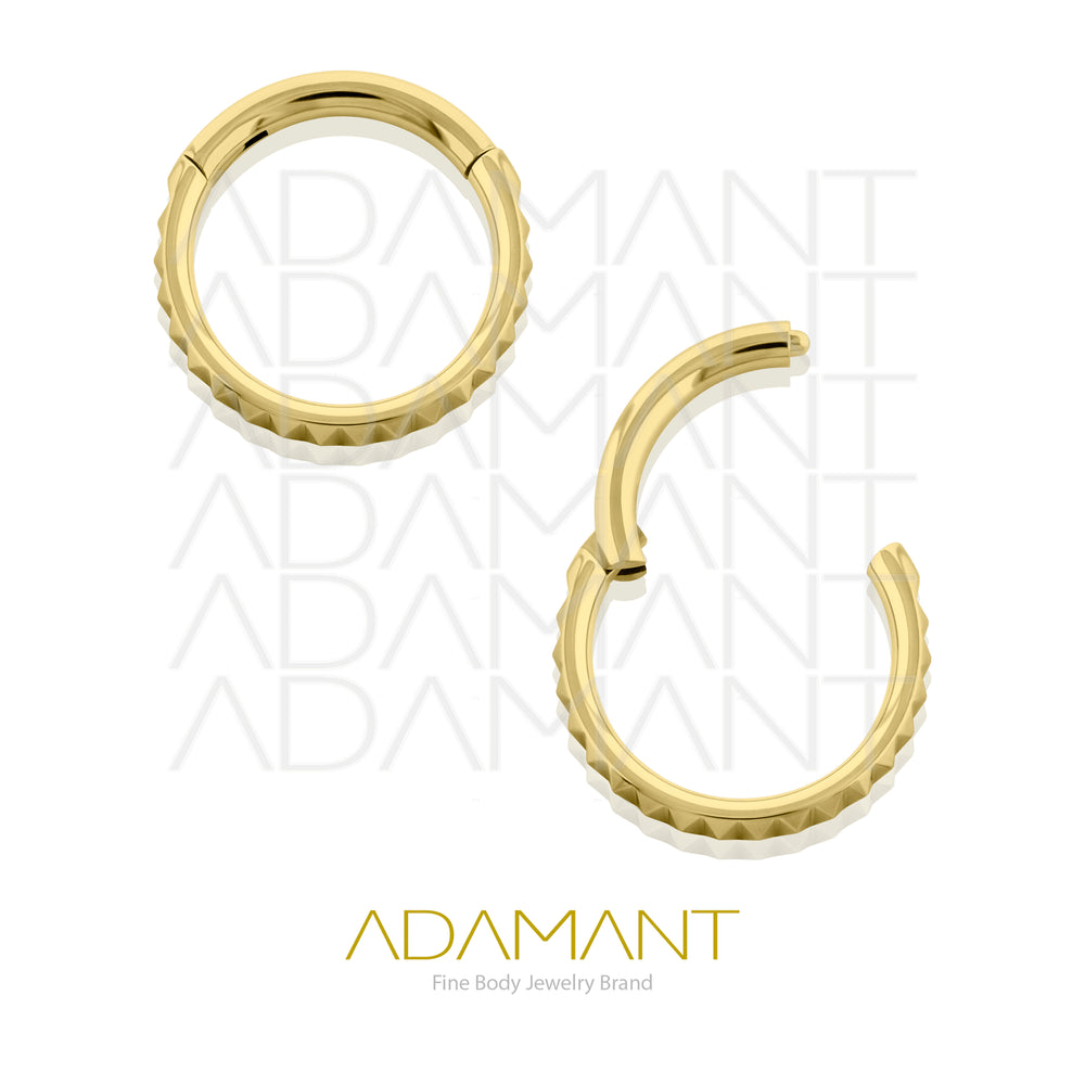 20g, Hinged Ring, Plated Gold Titanium, Side Pyramid Cuts.