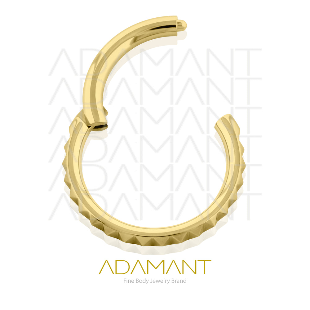 20g, Hinged Ring, Plated Gold Titanium, Side Pyramid Cuts.