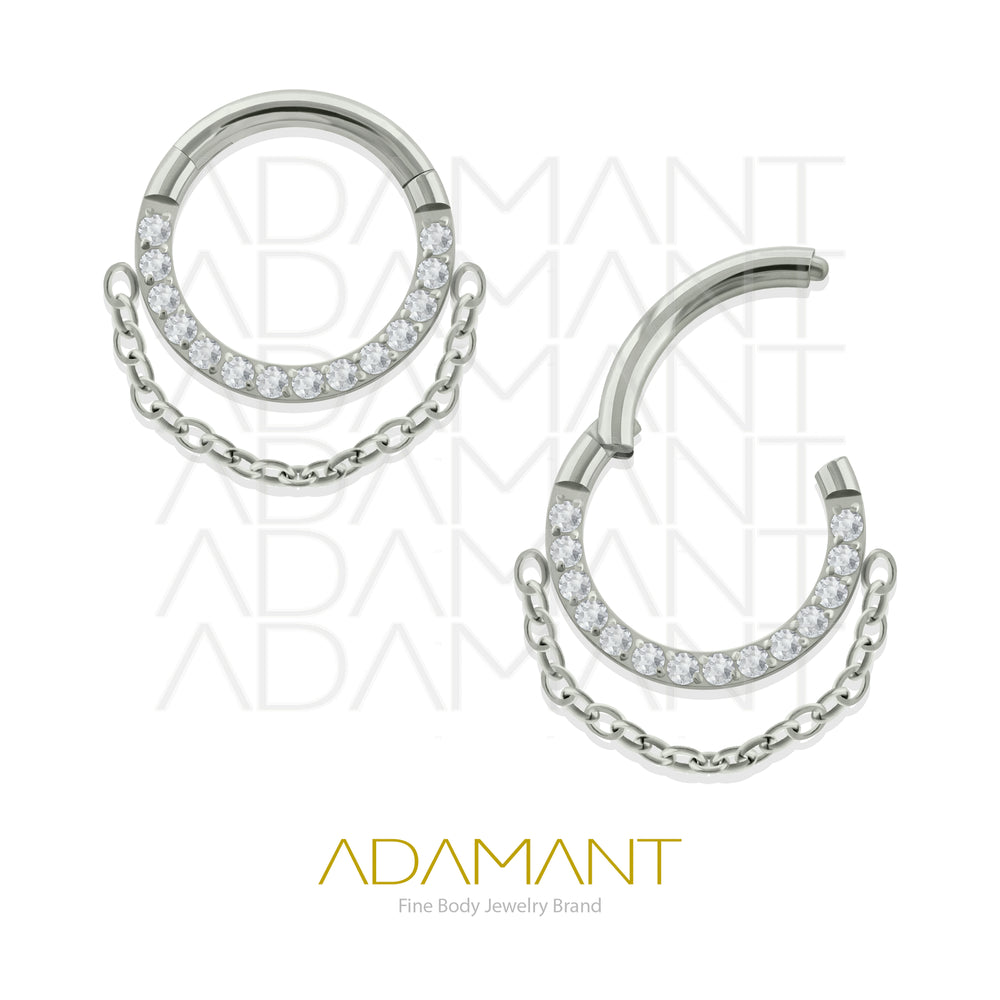 16g, Hinged Ring, Titanium, Chain Front Facing, Prong set, Cubic Zirconia.