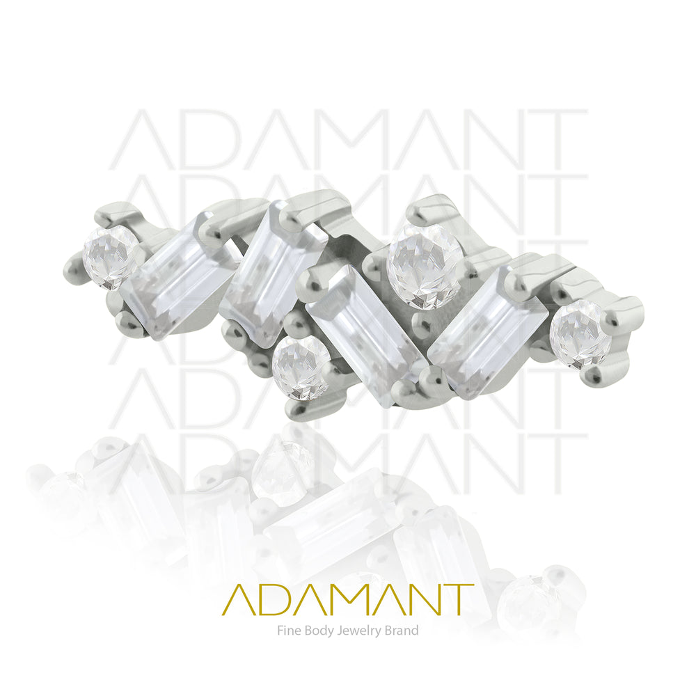 18g-16g, Internally Threaded, Accessory,Titanium, 0.9mm threading, Multi Baguette, Prong set, Cubic Zirconia.