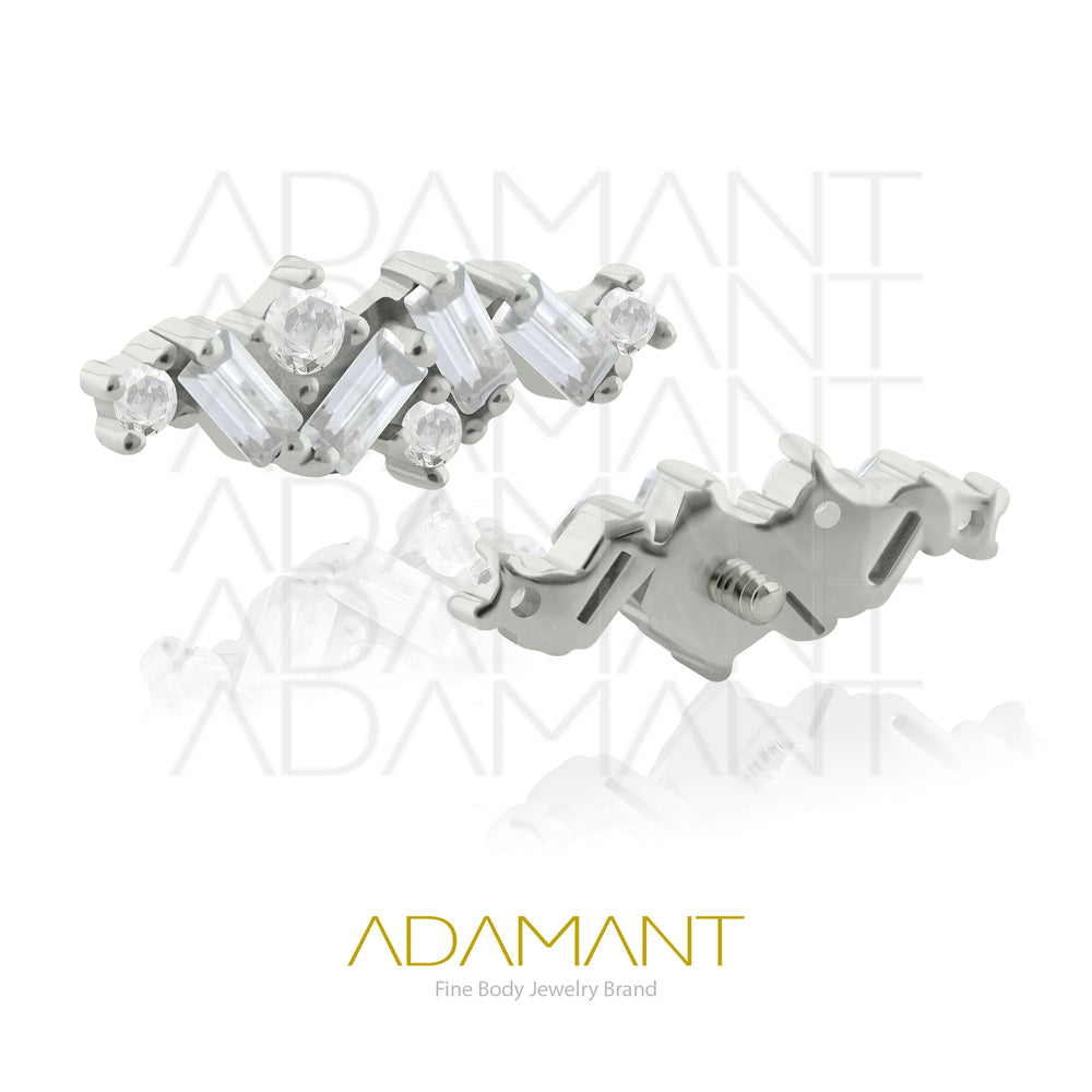 18g-16g, Internally Threaded, Accessory,Titanium, 0.9mm threading, Multi Baguette, Prong set, Cubic Zirconia.