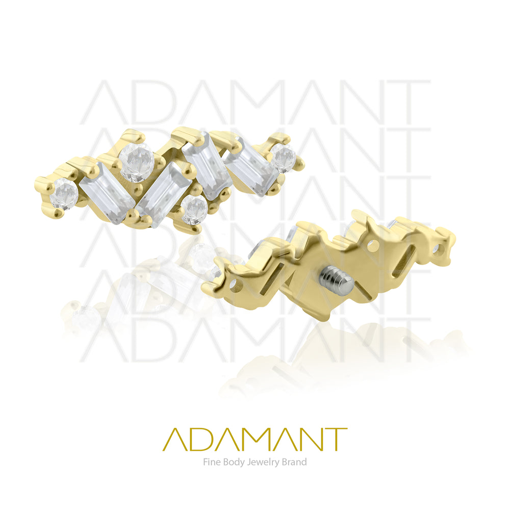 18g-16g, Internally Threaded, Accessory, Plated Gold Titanium, 0.9mm threading, Multi Baguette, Prong set, Cubic Zirconia.