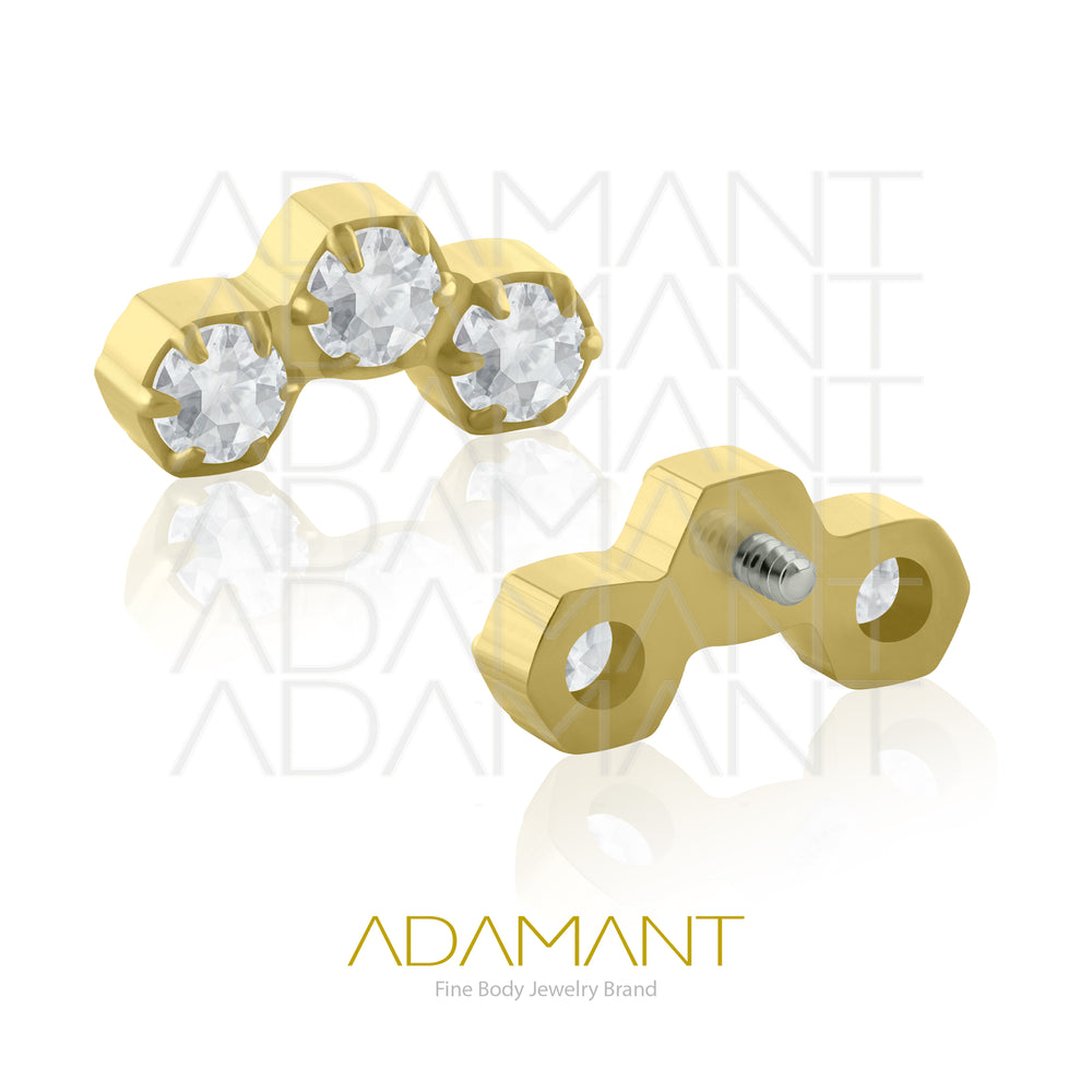 18g-16g, Internally Threaded, Accessory, Plated Gold Titanium, 0.9mm threading, Honeycomb, Prong set, Cubic Zirconia.