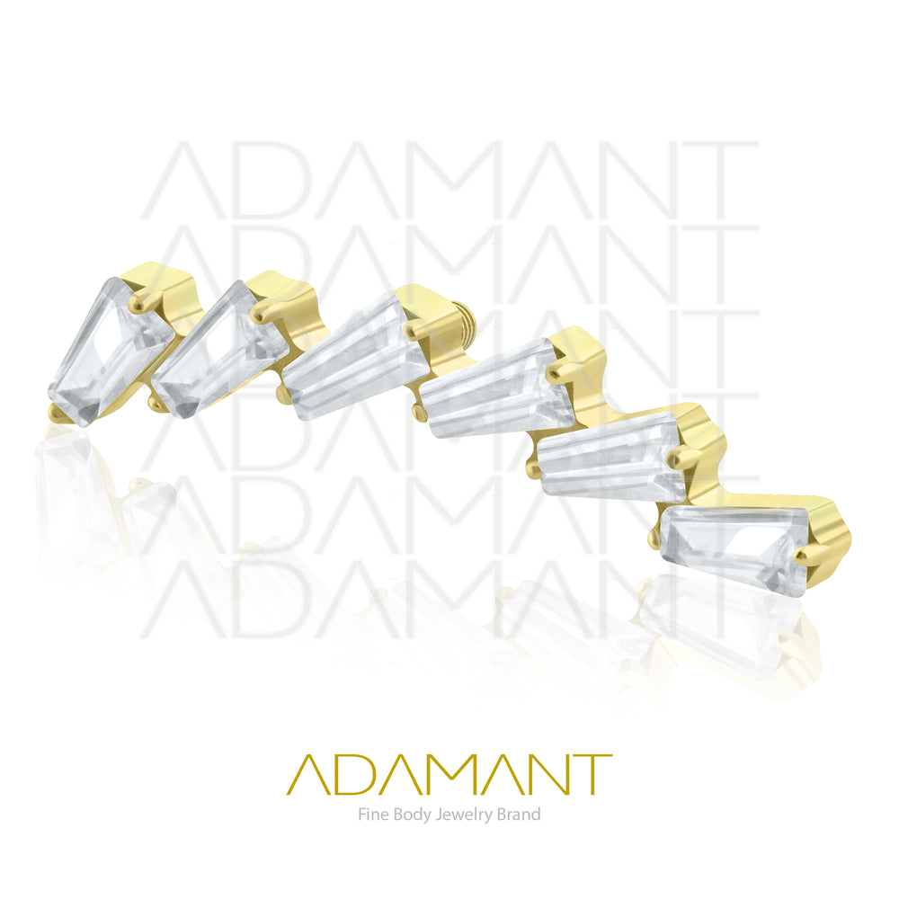 18g-16g, Internally Threaded, Accessory, Plated Gold Titanium, 0.9mm threading, 6 Cascade, Prong set, Cubic Zirconia