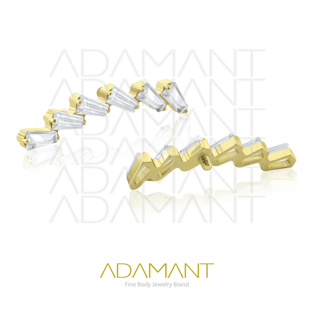 18g-16g, Internally Threaded, Accessory, Plated Gold Titanium, 0.9mm threading, 6 Cascade, Prong set, Cubic Zirconia