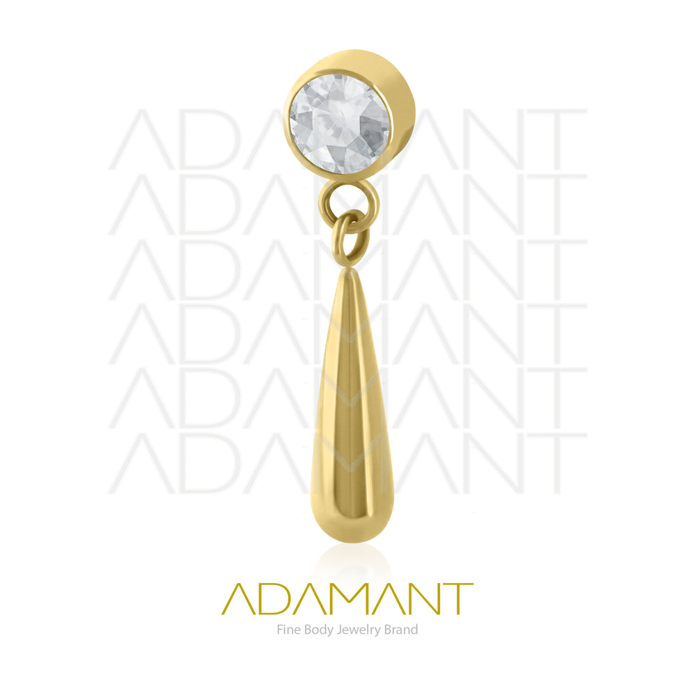18g-16g, Internally Threaded, Accessory, Plated Gold Titanium, 0.9mm threading,  Bezel set, Cubic Zirconia Chain Bright Drop.