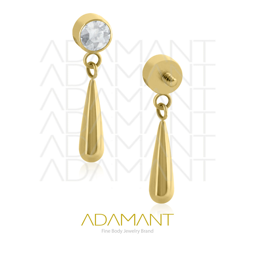 18g-16g, Internally Threaded, Accessory, Plated Gold Titanium, 0.9mm threading,  Bezel set, Cubic Zirconia Chain Bright Drop.