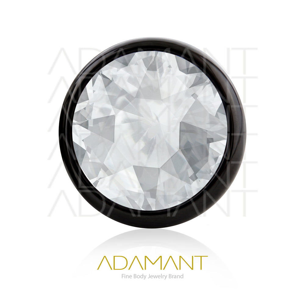 18g-16g, Internally Threaded, Accessory, Titanium PVD Black, 0.9mm threading, Bezel set concave, Cubic Zirconia