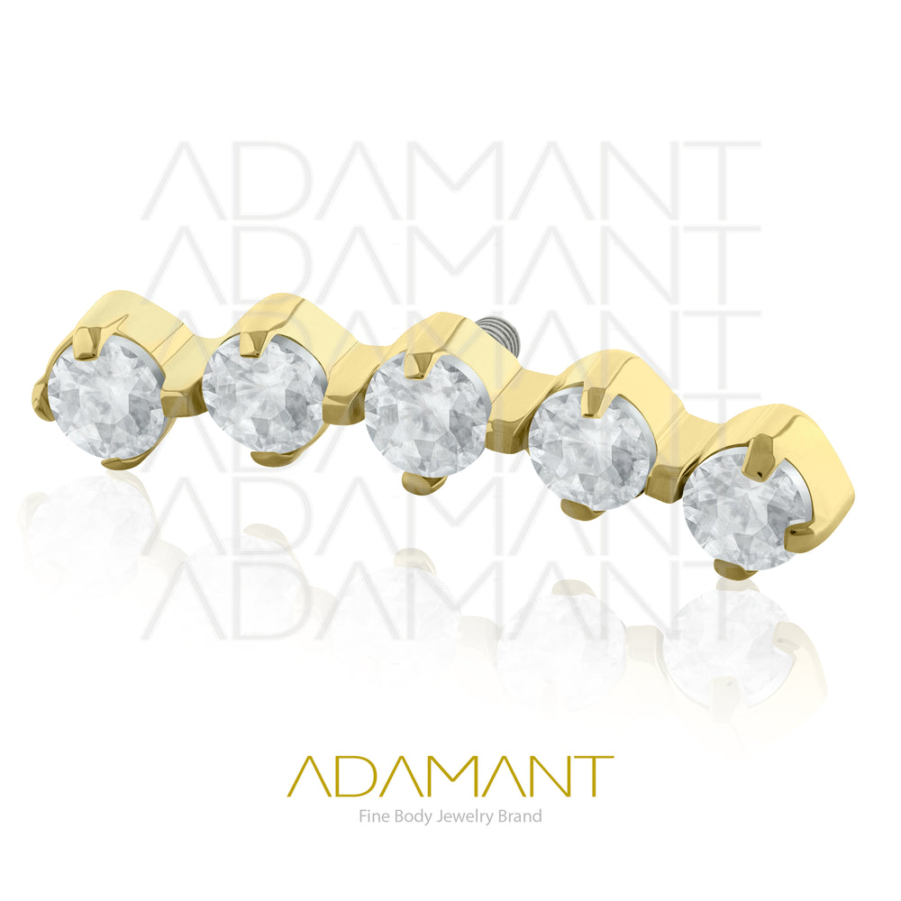 18g-16g, Internally Threaded en Plated Gold Titanium, 0.9mm threading,  Crecent Cluster, Prong set, Cubic zirconia.