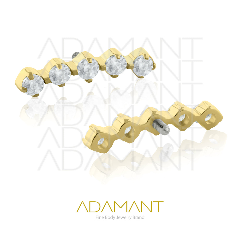 18g-16g, Internally Threaded en Plated Gold Titanium, 0.9mm threading,  Crecent Cluster, Prong set, Cubic zirconia.