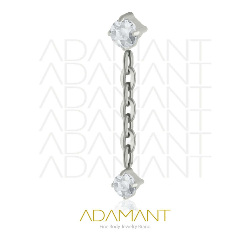 18g-16g, Threaded, Accessory, Titanium, 0.9mm threading, Double Prong set, Cubic Zirconia with Chain.