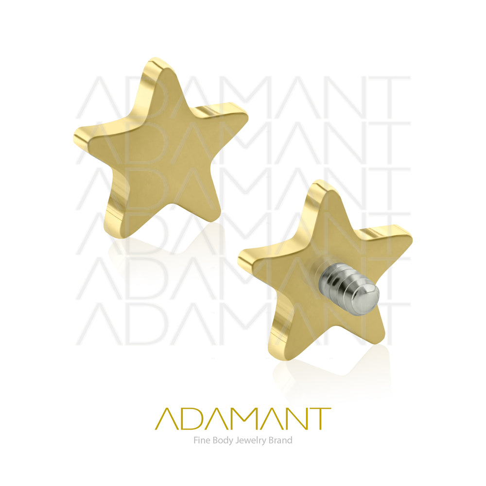 18g-16g, Internally Threaded, Accessory, Plated Gold Titanium, 0.9mm threading, Flat Star.