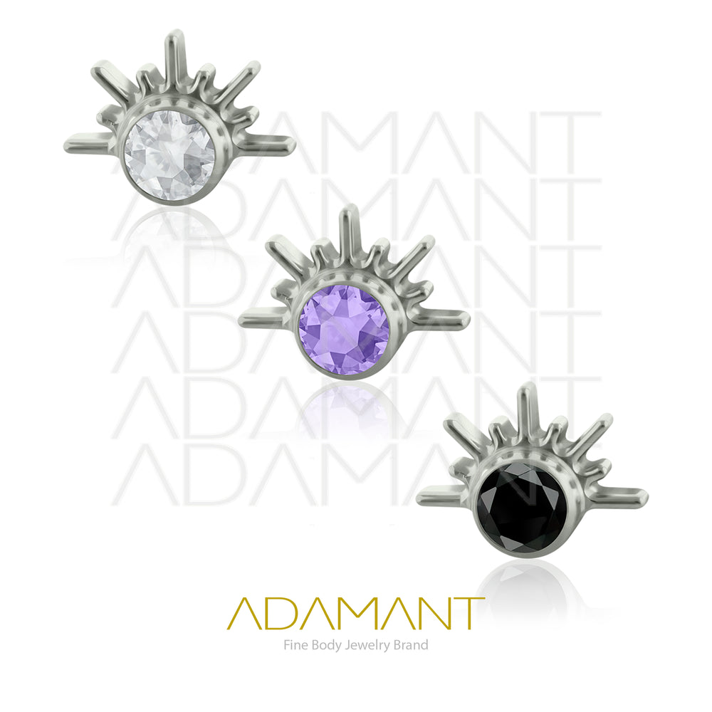 18g-16g, Internally Threaded, Accessory, Titanium, 0.9mm threading,  Aztec Pluma, Bezel set, Cubic zirconia.