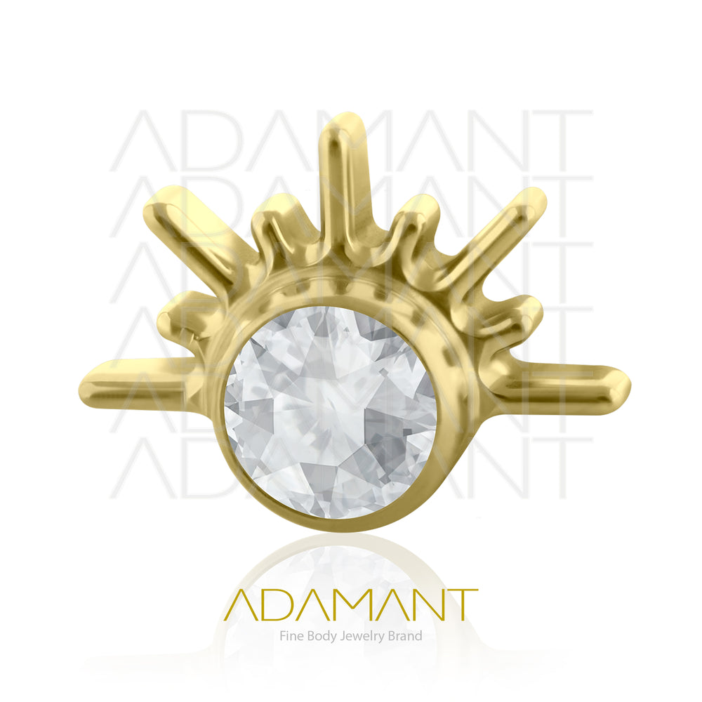 18g-16g, Internally Threaded, Accessory, Plated Gold Titanium, 0.9mm threading,  Aztec Pluma, Bezel set, Cubic zirconia.