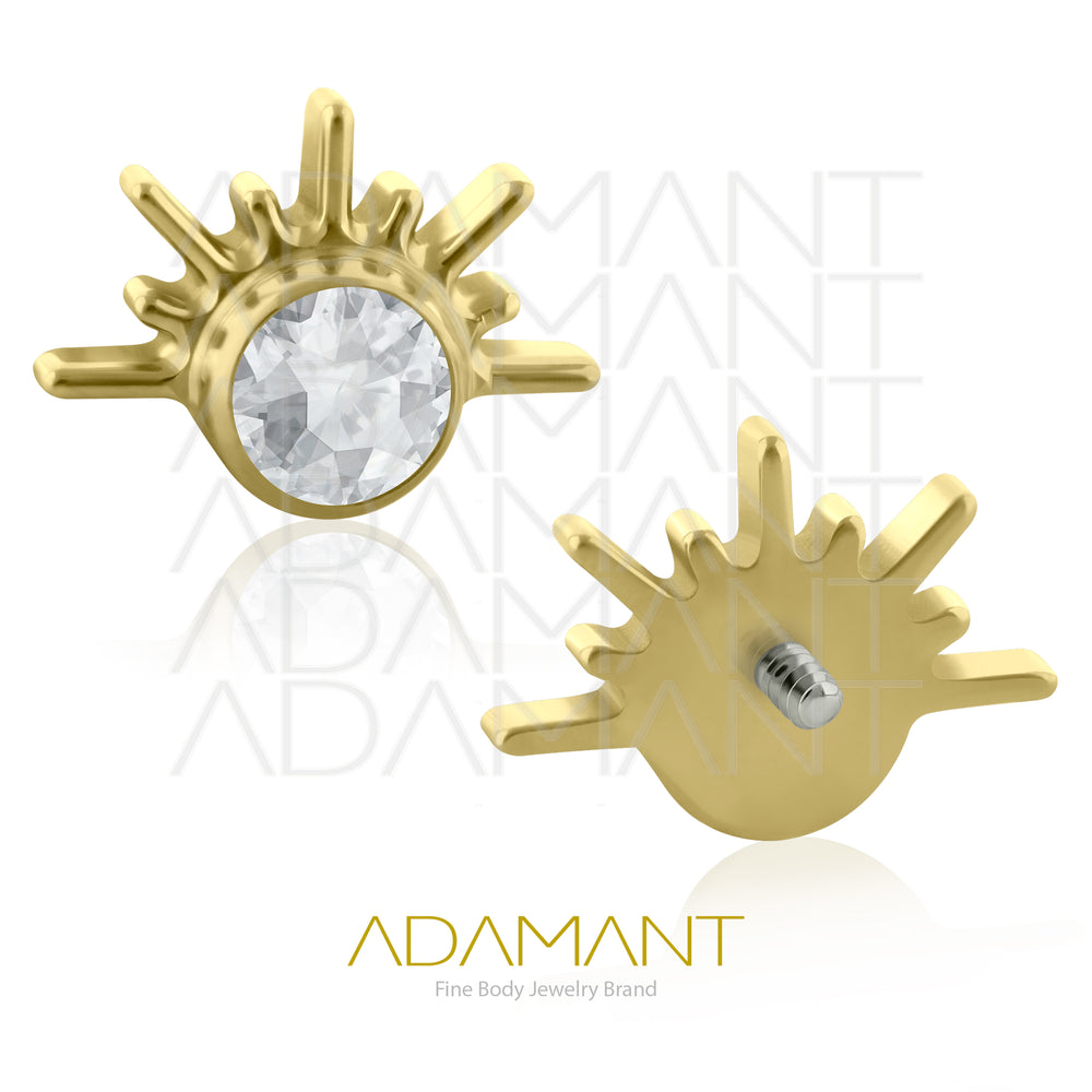 18g-16g, Internally Threaded, Accessory, Plated Gold Titanium, 0.9mm threading,  Aztec Pluma, Bezel set, Cubic zirconia.