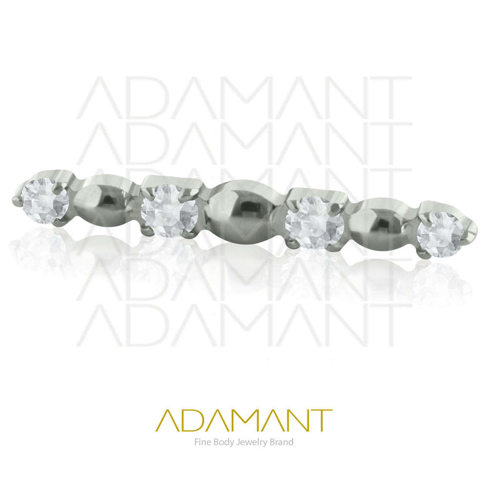 18g-16g, Internally Threaded, Accessory,Titanium, 0.9mm threading, Cluster line Gem, Prong set, Cubic zirconia.