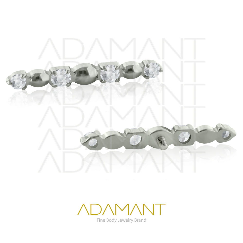 18g-16g, Internally Threaded, Accessory,Titanium, 0.9mm threading, Cluster line Gem, Prong set, Cubic zirconia.