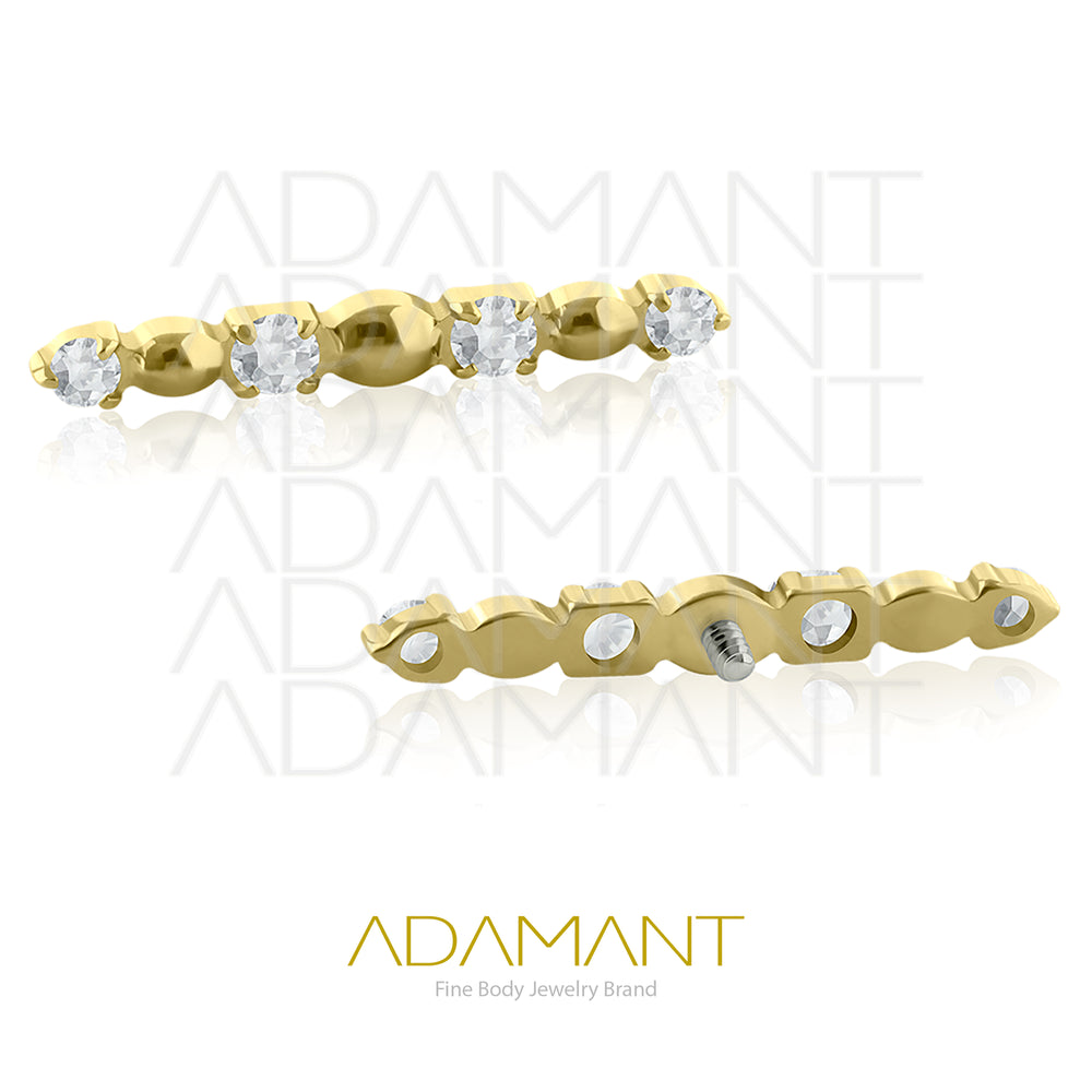 18g-16g, Internally Threaded, Accessory, Plated Gold Titanium, 0.9mm threading, Cluster line Gem, Prong set, Cubic zirconia.