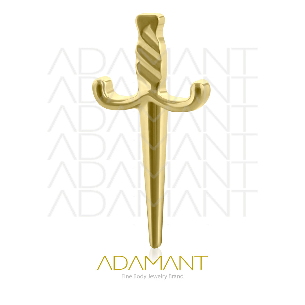 18g-16g, Internally Threaded, Accessory, Plated Gold Titanium, 0.9mm threading, Big Sword