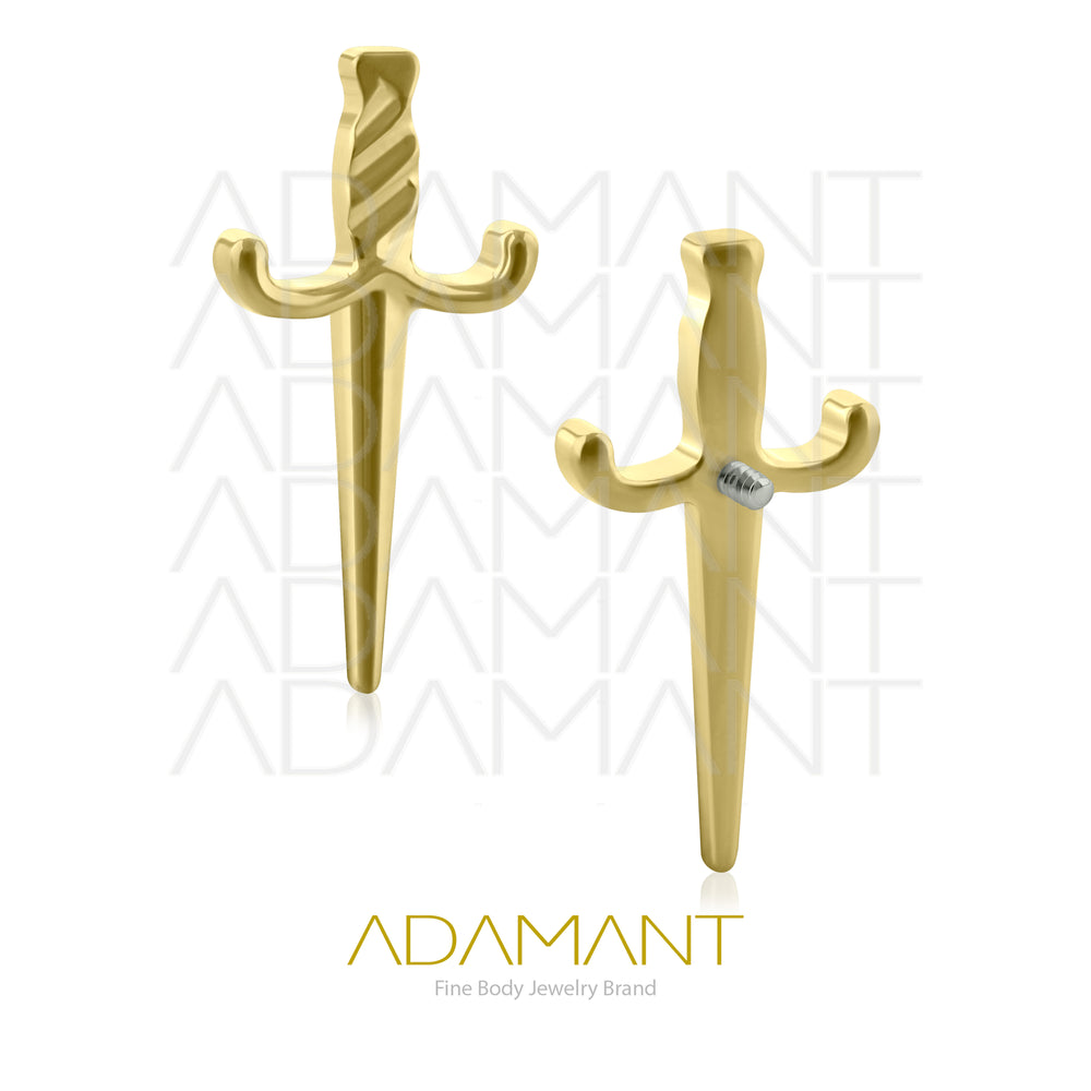 18g-16g, Internally Threaded, Accessory, Plated Gold Titanium, 0.9mm threading, Big Sword