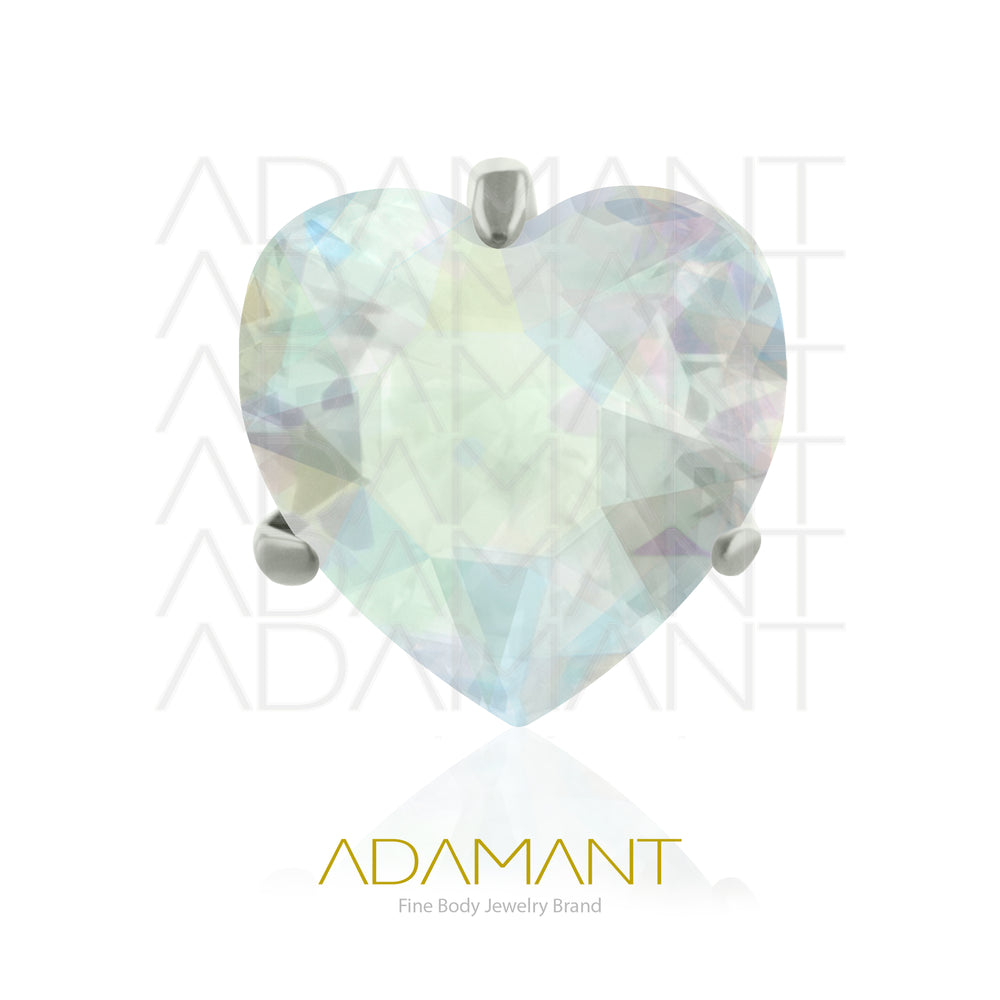 18g-16g, Internally Threaded, Accessory, Titanium, 0.9mm threading, Heart Prong set, Cubic Zirconia.