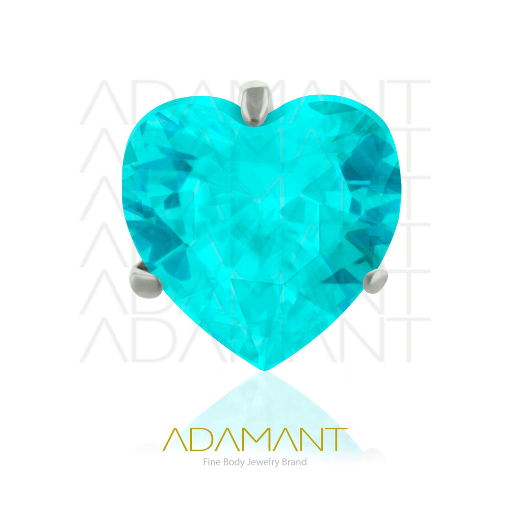 18g-16g, Internally Threaded, Accessory, Titanium, 0.9mm threading, Heart Prong set, Cubic Zirconia.