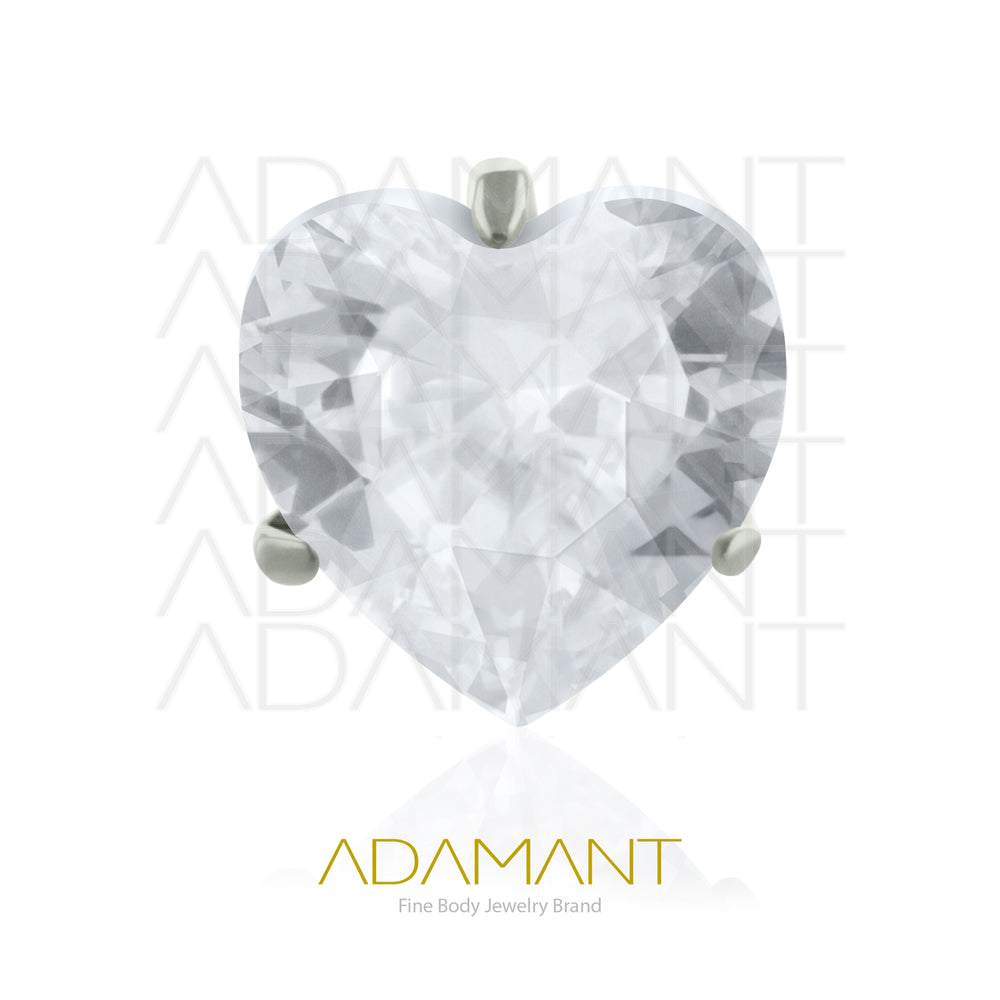 18g-16g, Internally Threaded, Accessory, Titanium, 0.9mm threading, Heart Prong set, Cubic Zirconia.