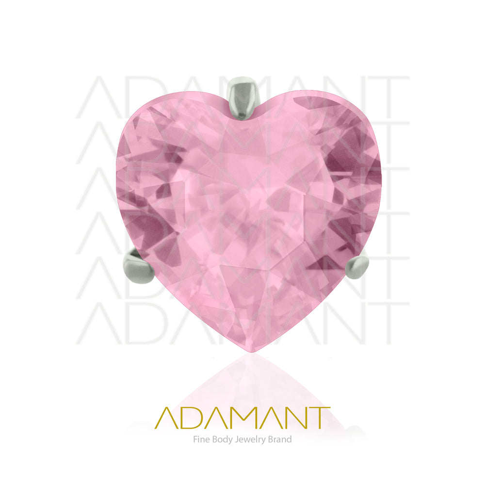 18g-16g, Internally Threaded, Accessory, Titanium, 0.9mm threading, Heart Prong set, Cubic Zirconia.