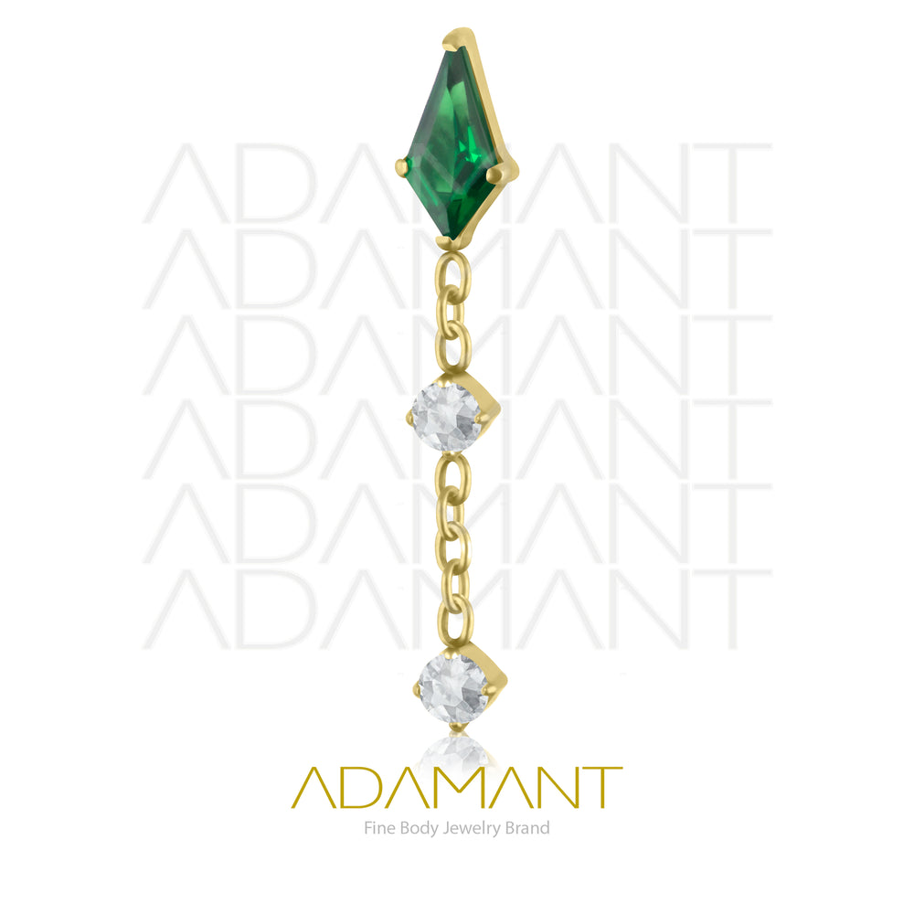 18g-16g, Internally Threaded, Accessory, Plated Gold Titanium, 0.9mm threading,  Spike Gem,Prong set 4,Cubic Zirconia