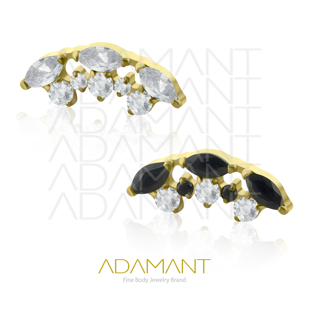 18g-16g, Internally Threaded en Plated Gold Titanium, 0.9mm threading, Curved multi jewelry, Prong set, Cubic zirconia.