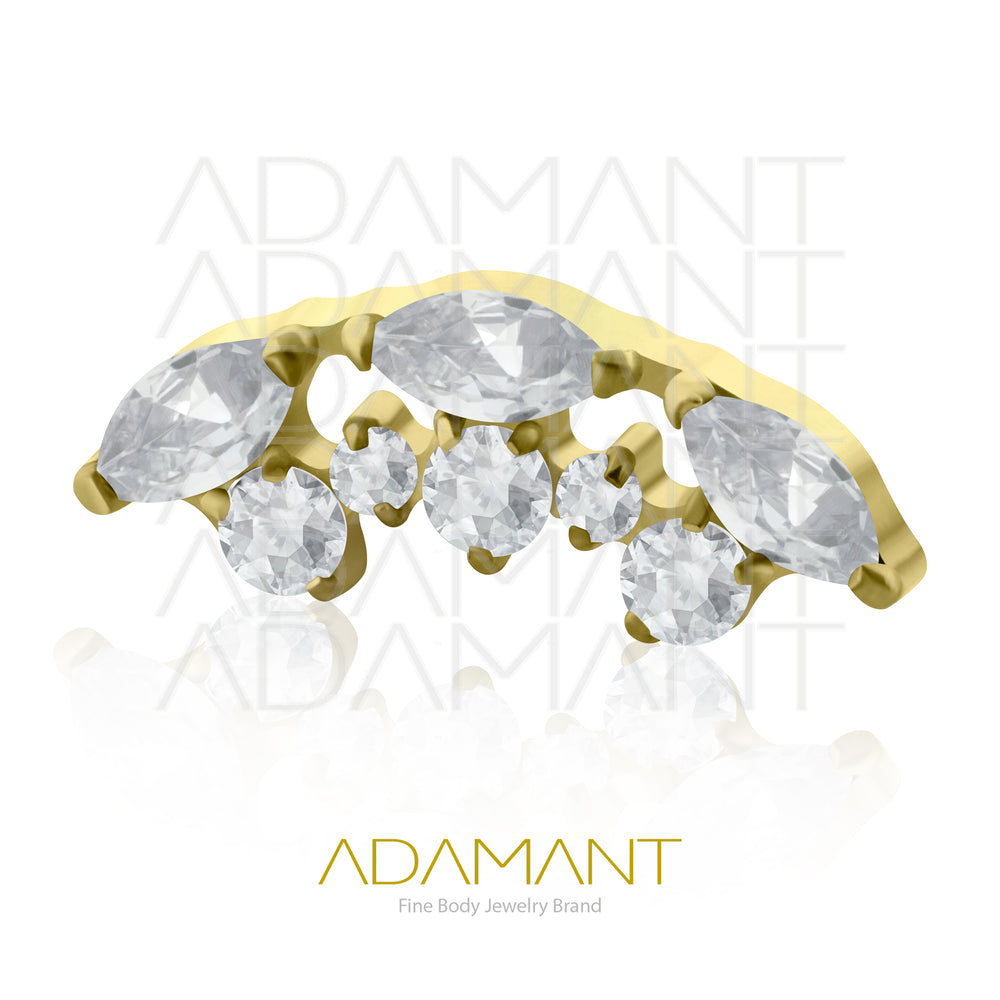 18g-16g, Internally Threaded en Plated Gold Titanium, 0.9mm threading, Curved multi jewelry, Prong set, Cubic zirconia.