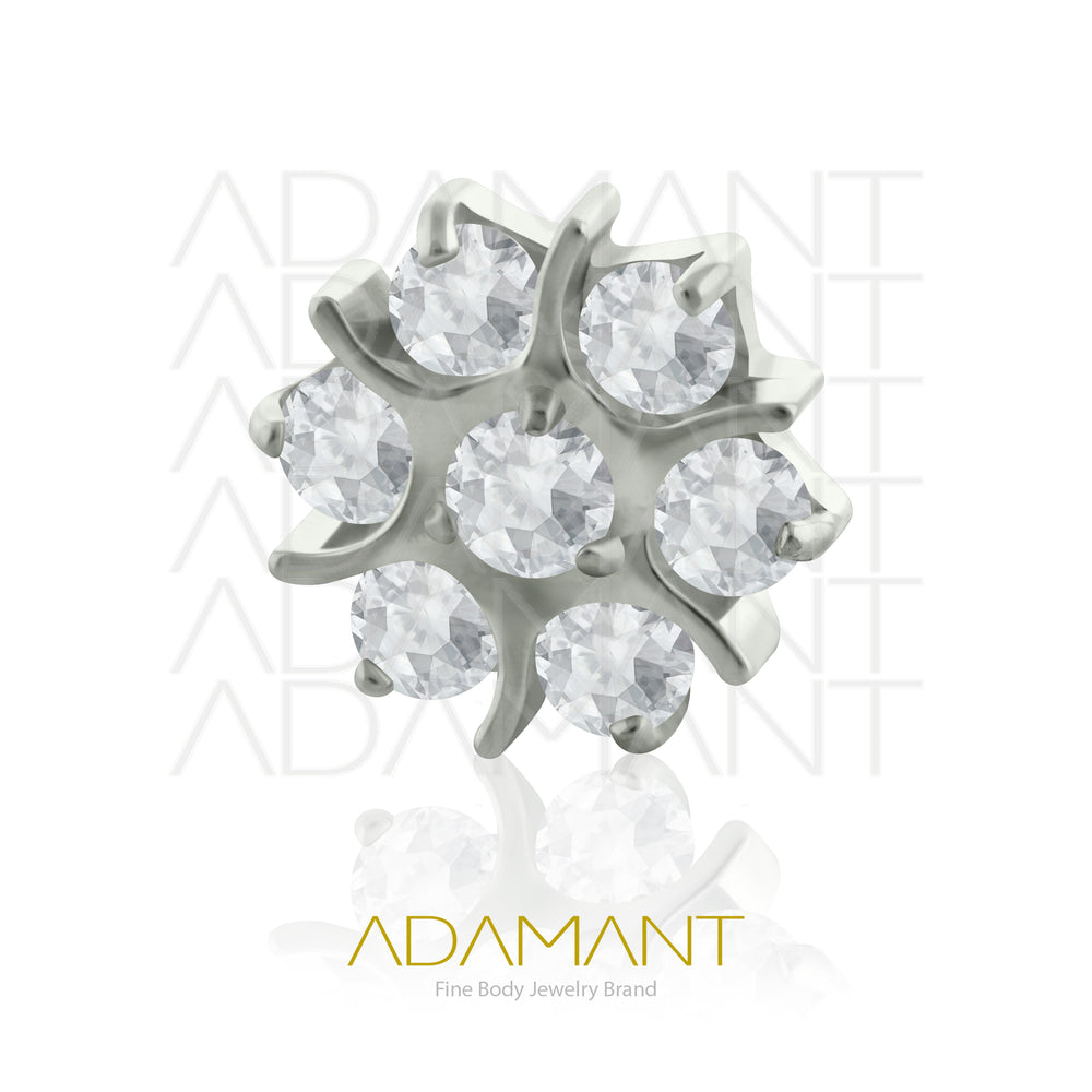 18g-16g, Internally Threaded en Plated Gold Titanium, 0.9mm threading, Sacred Flower, Prong set, Cubic Zirconia