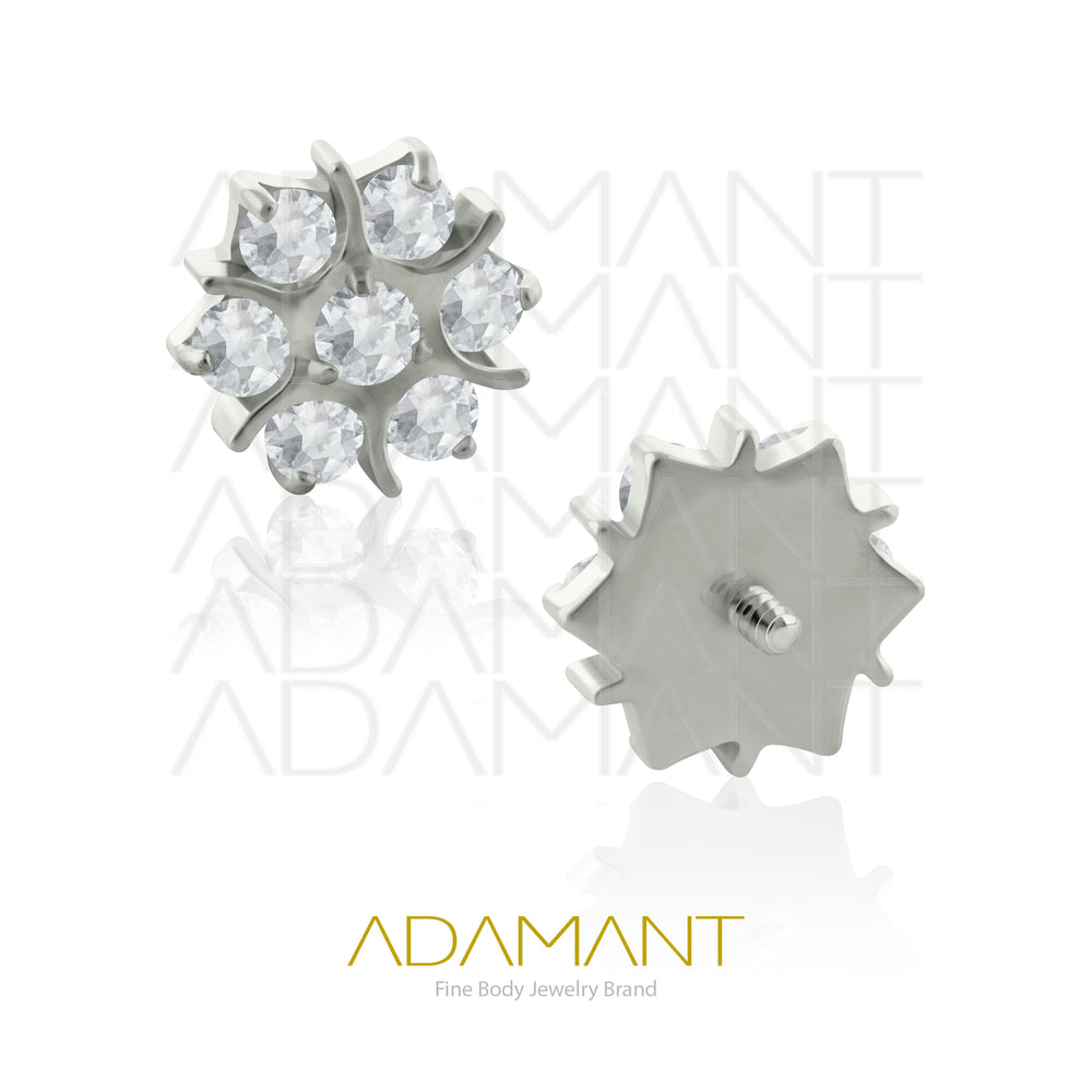 18g-16g, Internally Threaded en Plated Gold Titanium, 0.9mm threading, Sacred Flower, Prong set, Cubic Zirconia