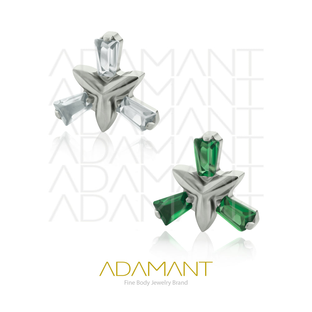 18g-16g Titanium Baguette Trinity 0.9mm threading pattern, Prong set, Cubic zirconia.