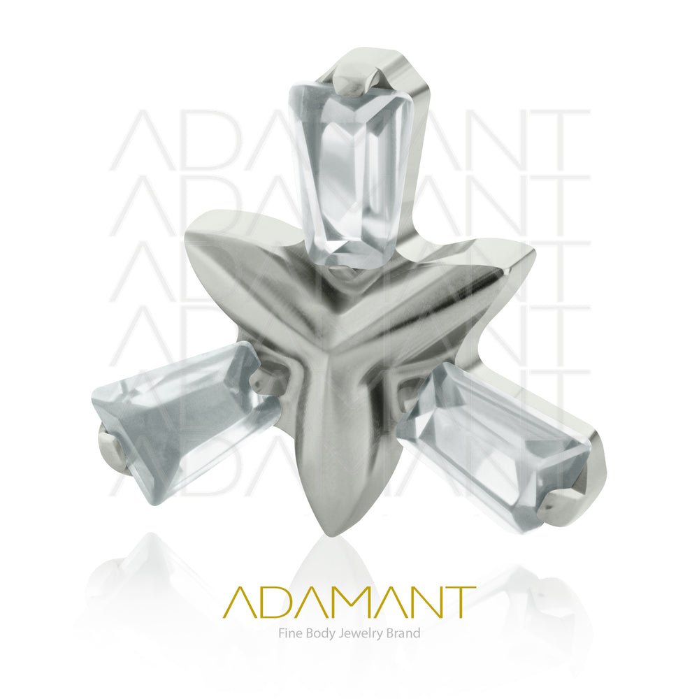 18g-16g Titanium Baguette Trinity 0.9mm threading pattern, Prong set, Cubic zirconia.