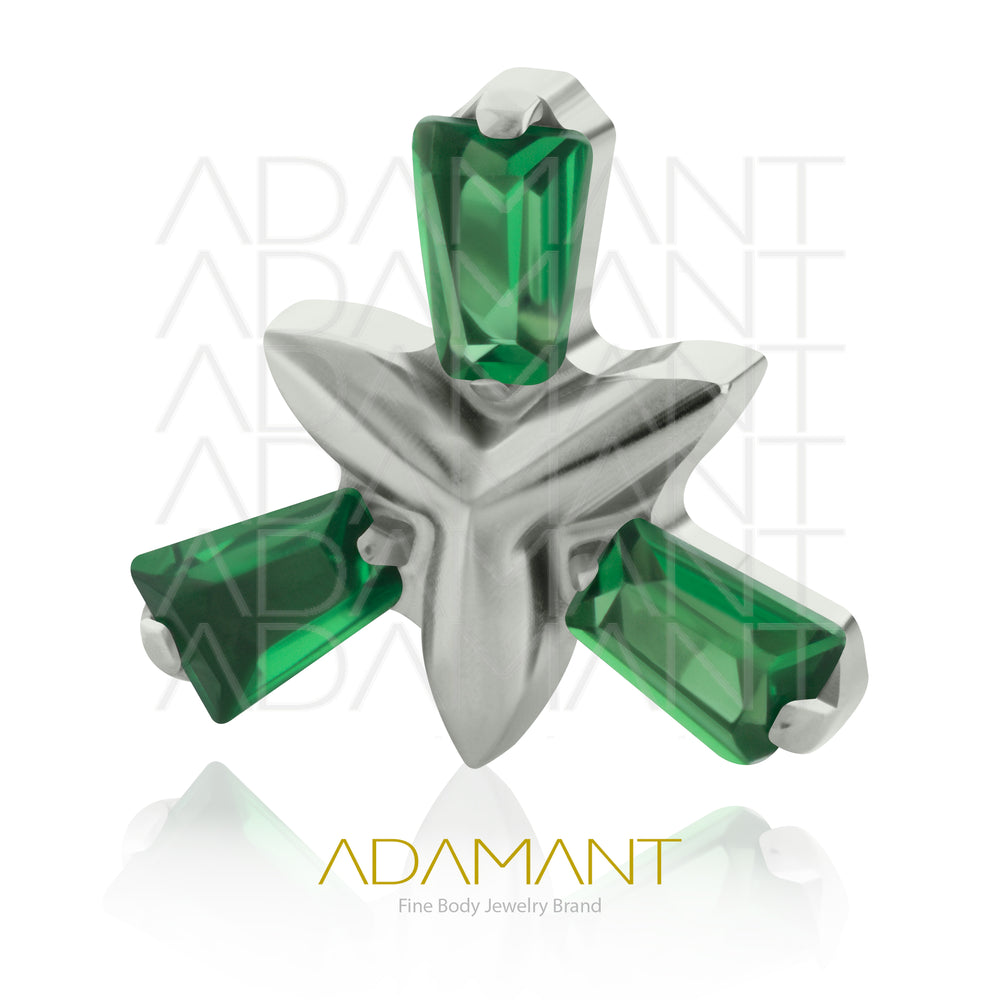 18g-16g Titanium Baguette Trinity 0.9mm threading pattern, Prong set, Cubic zirconia.