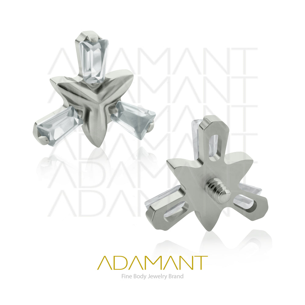 18g-16g Titanium Baguette Trinity 0.9mm threading pattern, Prong set, Cubic zirconia.
