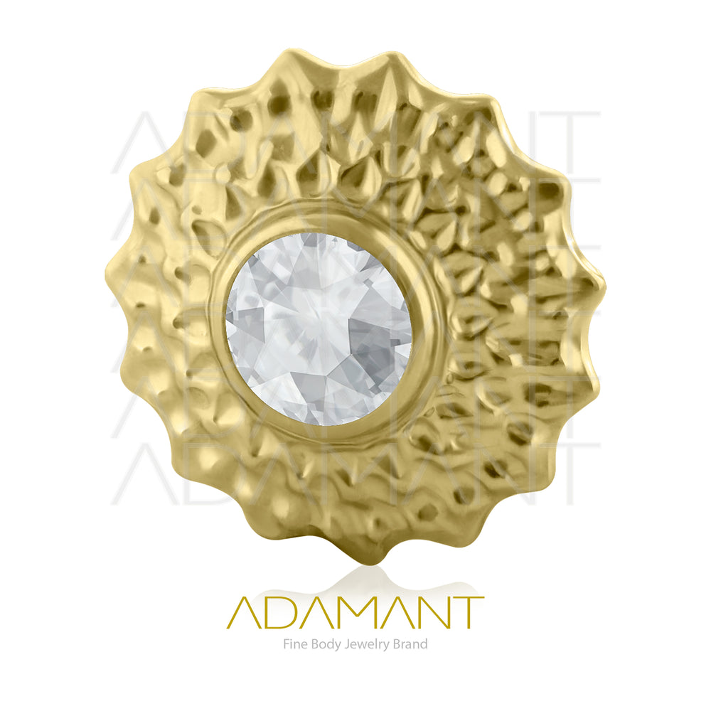 18g-16g, Internally Threaded en Plated Gold Titanium, 0.9mm threading,  Sun Beveling, Bezel set, Cubic zirconia