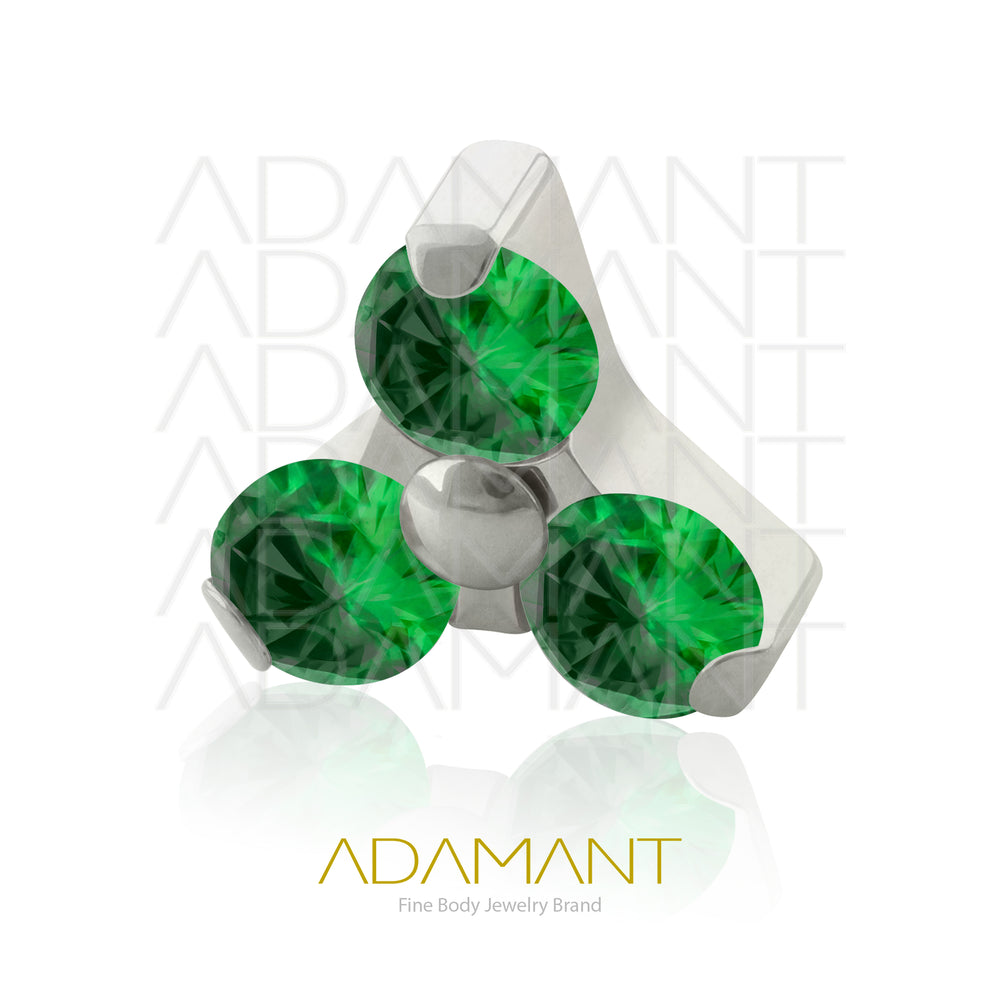 18g-16g, Internally Threaded, Accessory, Titanium, 0.9mm threading, Mini Trinity, Prong set, Cubic Zirconia.